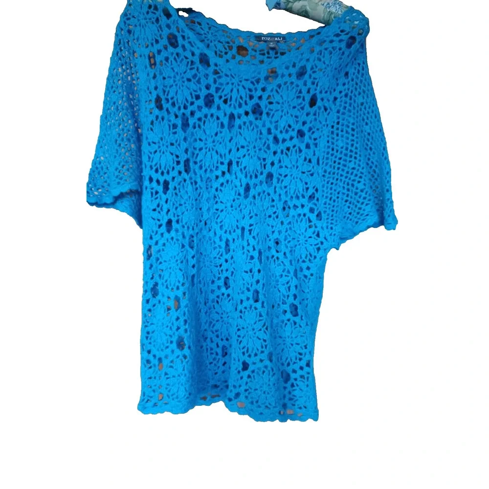 Turquois color crochet top, Boho style, Resort wear Womens Medium